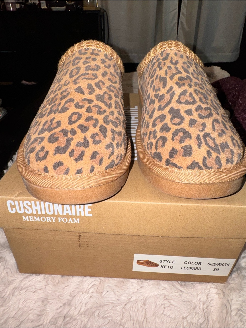Cushionaire Leopard Memory Foam Slip-On Mules Size 8